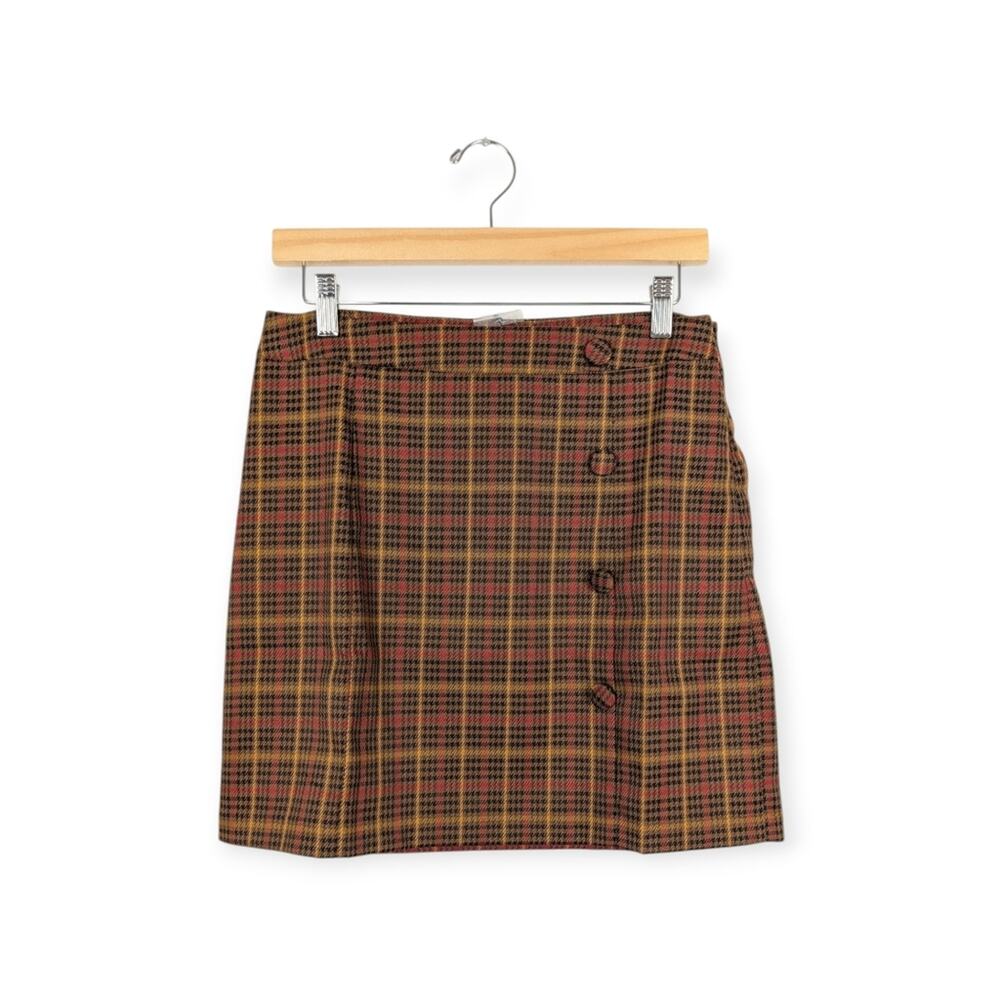 J.O.A Janina Mini Skirt M Brown Houndstooth Plaid Preppy Classic NWT